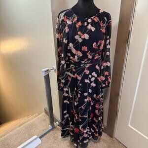 Tommy Hilfiger Long Sleeve Pink‎ Navy Floral Business Dress Long Length Casual 8